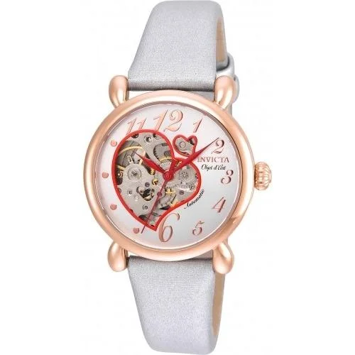 Casual canvas watches-Invicta Women's 22648 Objet D Art Automatic White Leather Watch