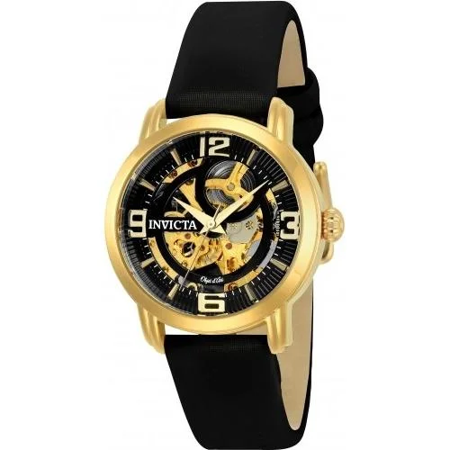 Digital sport watches-Invicta Women's 22654 Objet D Art Automatic Black Leather Watch