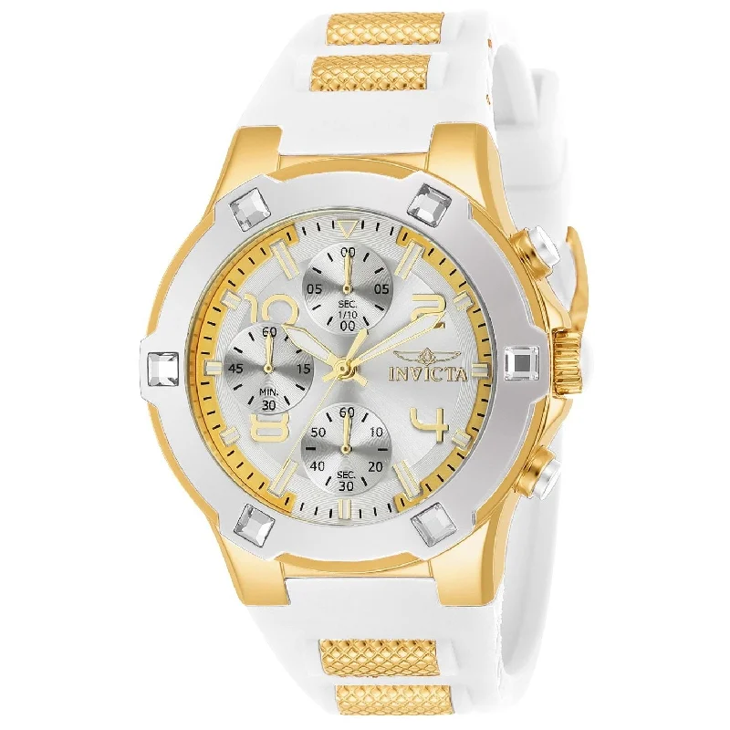 Stone accent watches-Invicta Women's 24192 Blu White and Gold Inserts Silicone Watch