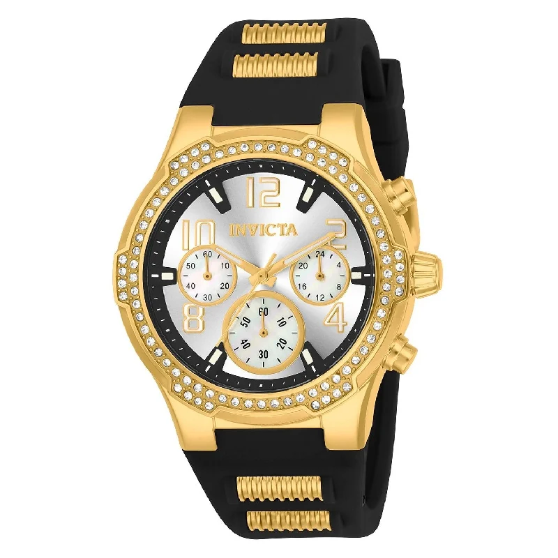 Diamond bezel watches-Invicta Women's 24198 Blu Black and Gold-tone Silicone Watch