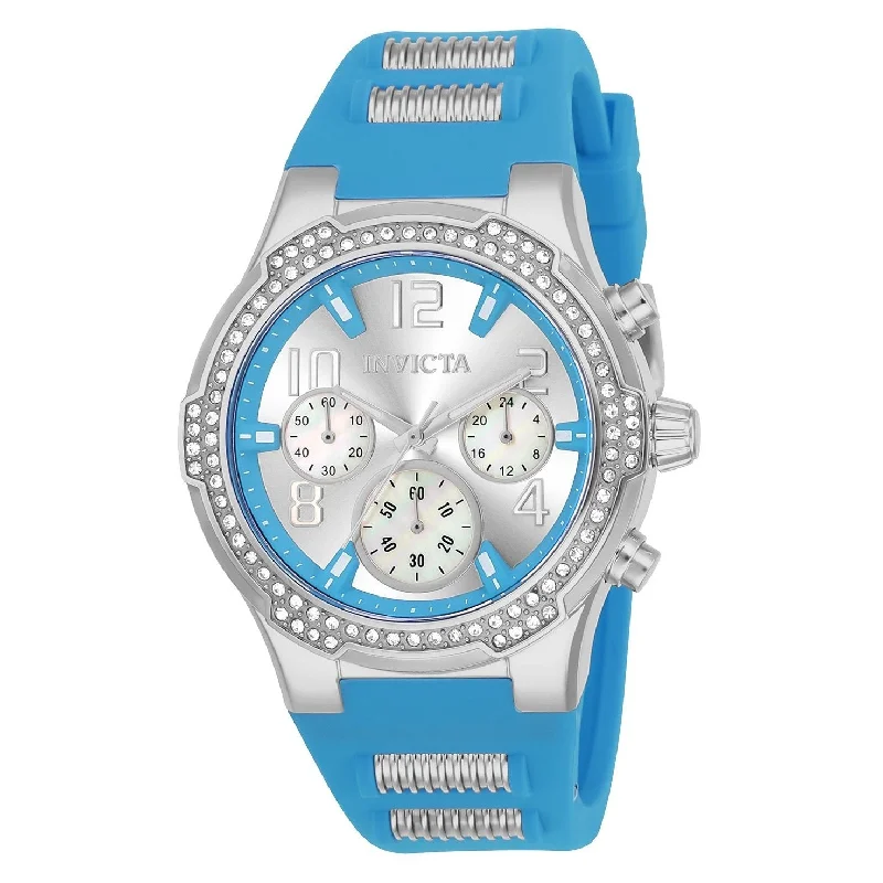 Elegant gold watches-Invicta Women's 24202 Blu Blue and Silver Silicone Watch