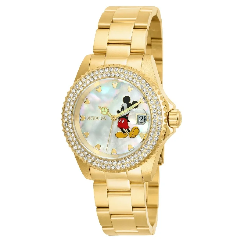 Textured band watches-Invicta Women's 26239 Disney Mickey Mouse Gold-tone Stainless Steel Watch