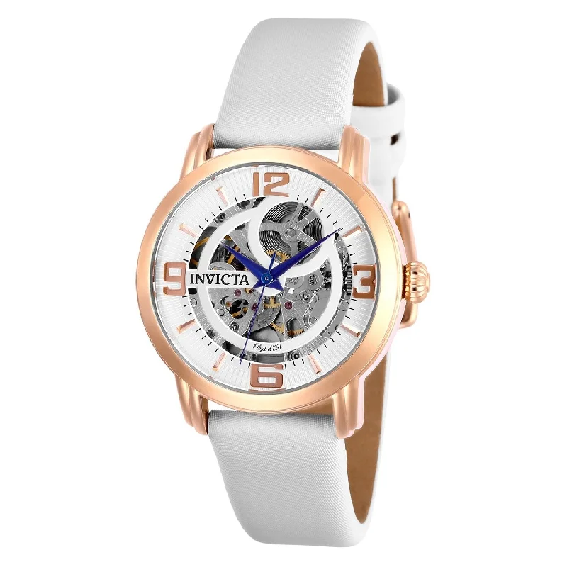 Rose gold face watches-Invicta Women's 26292 Objet D Art Automatic White Leather Watch