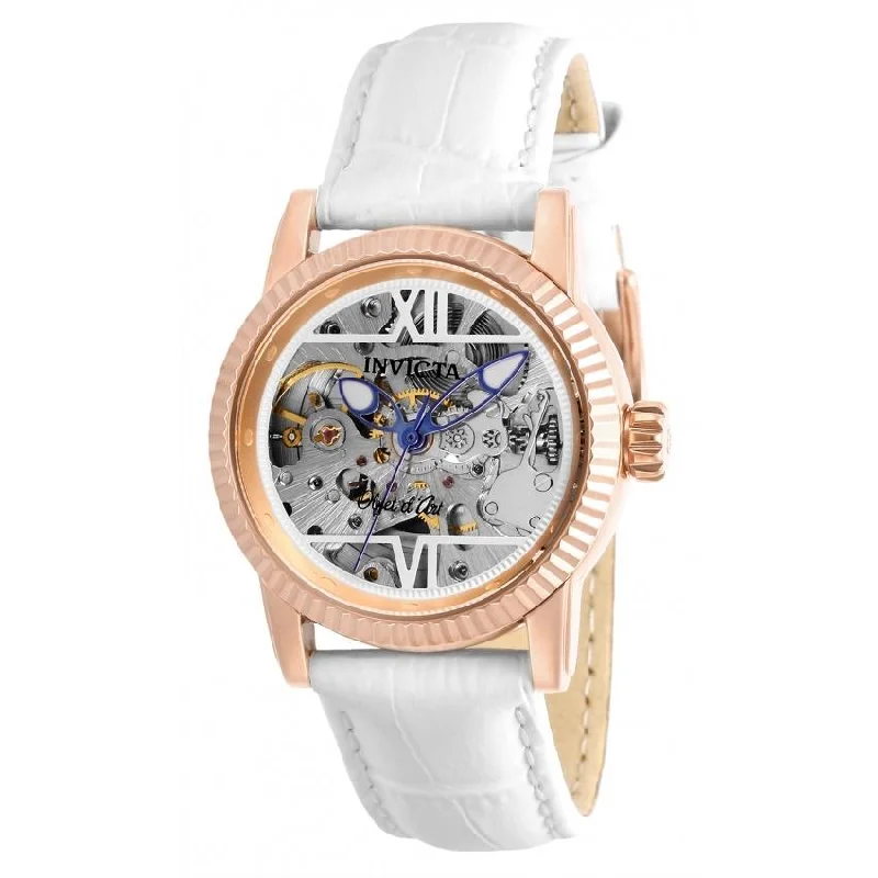 Patterned face watches-Invicta Women's 26349 Objet D Art Automatic White Leather Watch