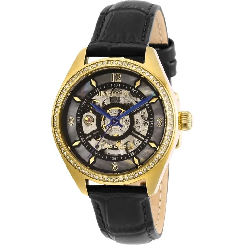 Artistic strap watches-Invicta Women's 26353 Objet D Art Automatic Black Leather Watch