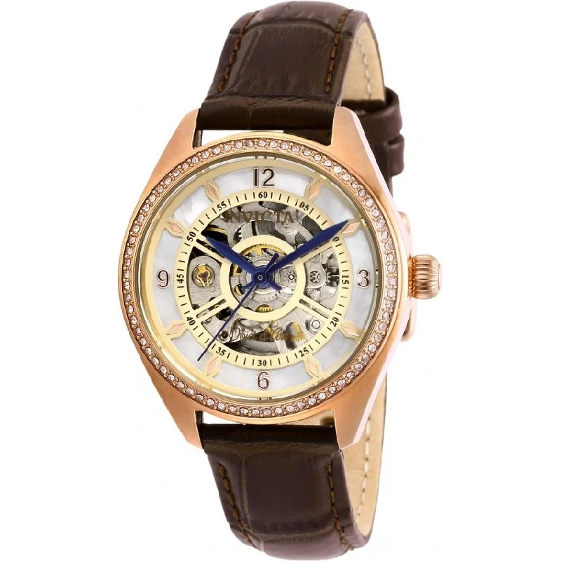 Silicone band watches-Invicta Women's 26354 Objet D Art Automatic Leather Watch