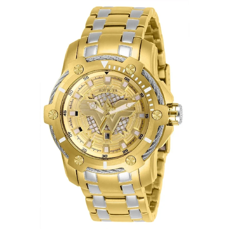 Floral bezel watches-Invicta Women's 26840 DC Comics Wonder Woman Gold-Tone and Silver Stainless Steel Watch