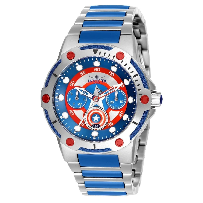 Gold bracelet watches-Invicta Women's 26983 Captain America Silver and Blue Inserts Stainless Steel Watch