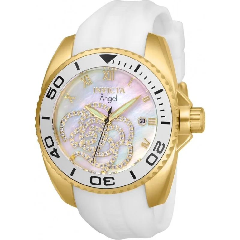 Gold bracelet watches-Invicta Women's 28677 Pro Diver Invicta Connection White Silicone Watch