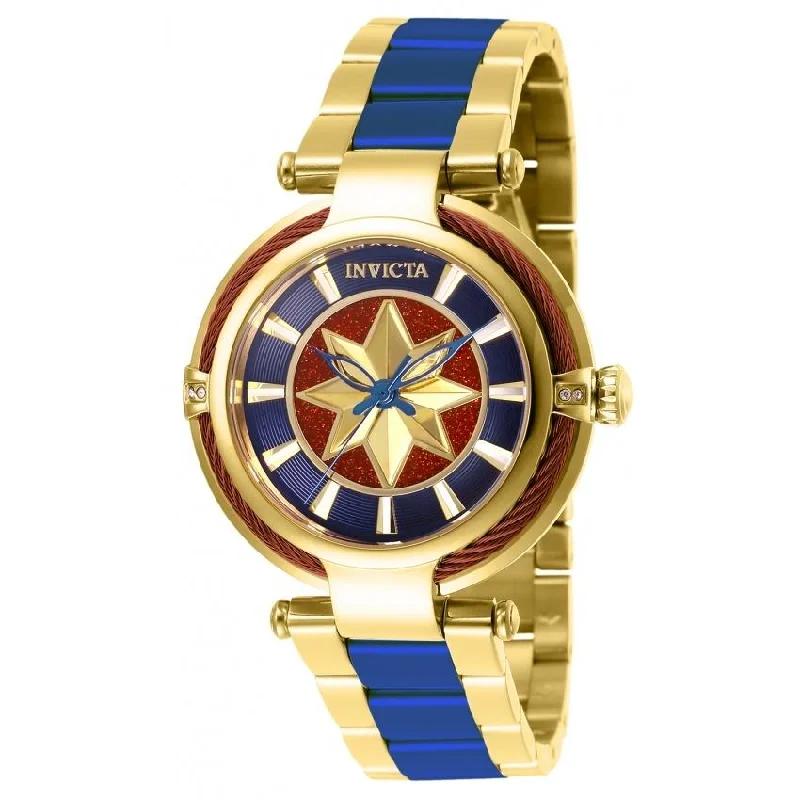 Vintage leather watches-Invicta Women's 28832 Marvel Captain Marvel Gold-Tone and Blue Inserts Stainless Steel Watch