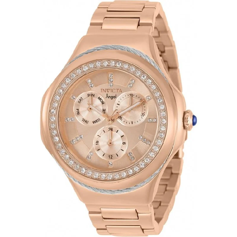 Patterned strap watches-Invicta Women's 31088 Angel Rose-Tone and Silver Stainless Steel Watch