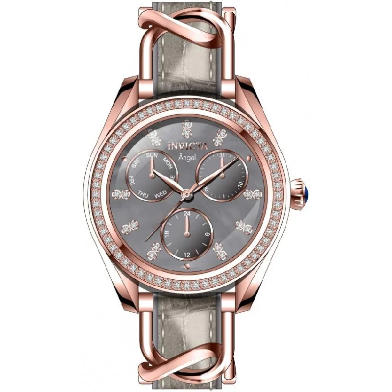 Sleek black watches-Invicta Women's 31203 Angel Grey Leather and Stainless Steel Watch