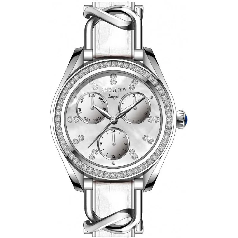 Adjustable mesh watches-Invicta Women's 31205 Angel White Leather and Stainless Steel Watch