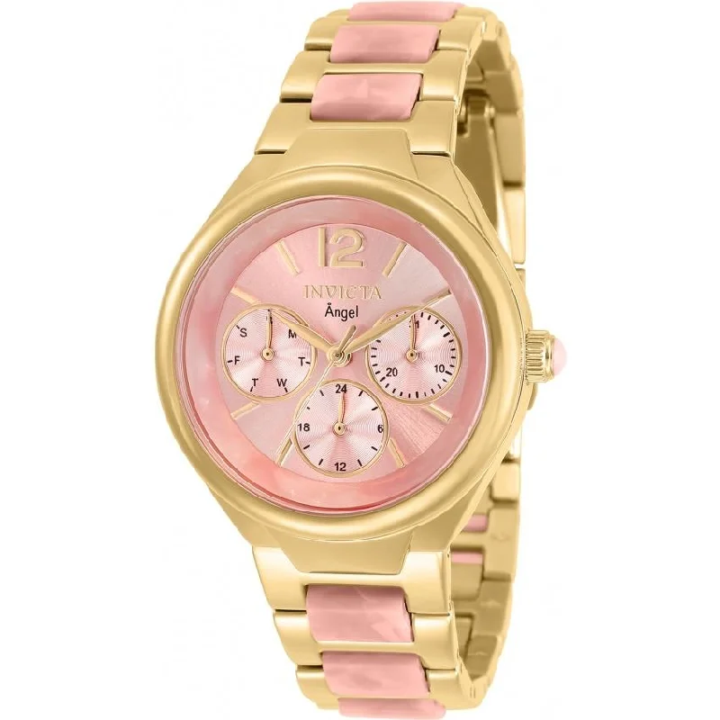 Oval gem watches-Invicta Women's 32081 Angel Gold-Tone and Pink Inserts Stainless Steel Watch