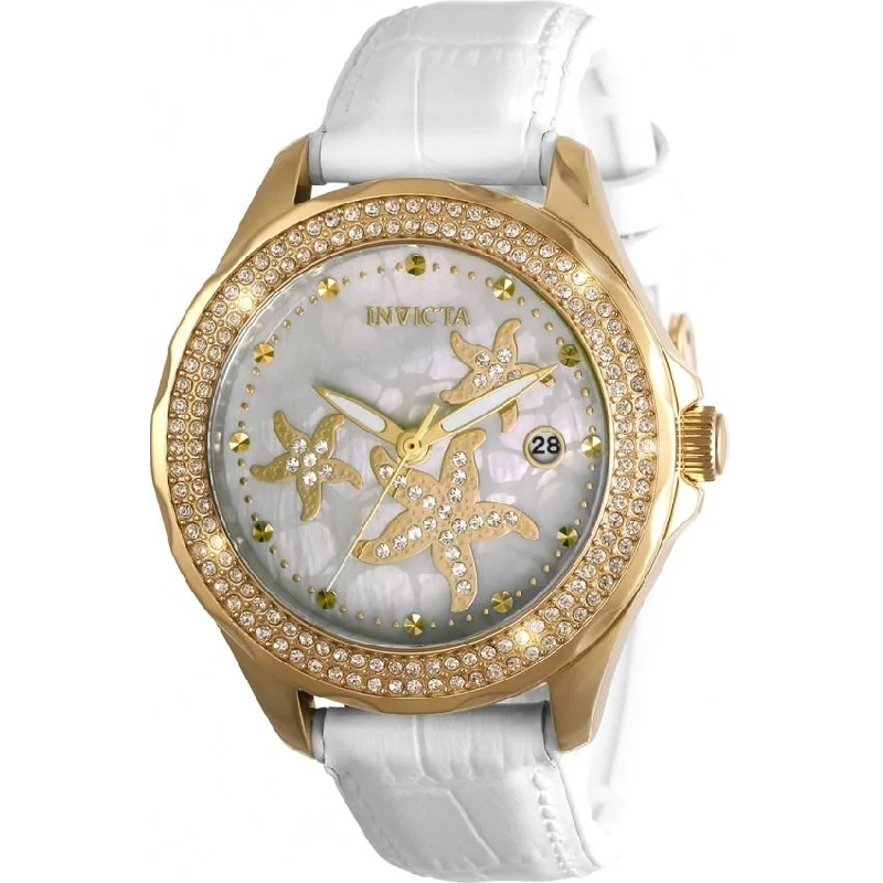 Vintage leather watches-Invicta Women's 32666 Wildflower Ocean Voyage White Leather Watch