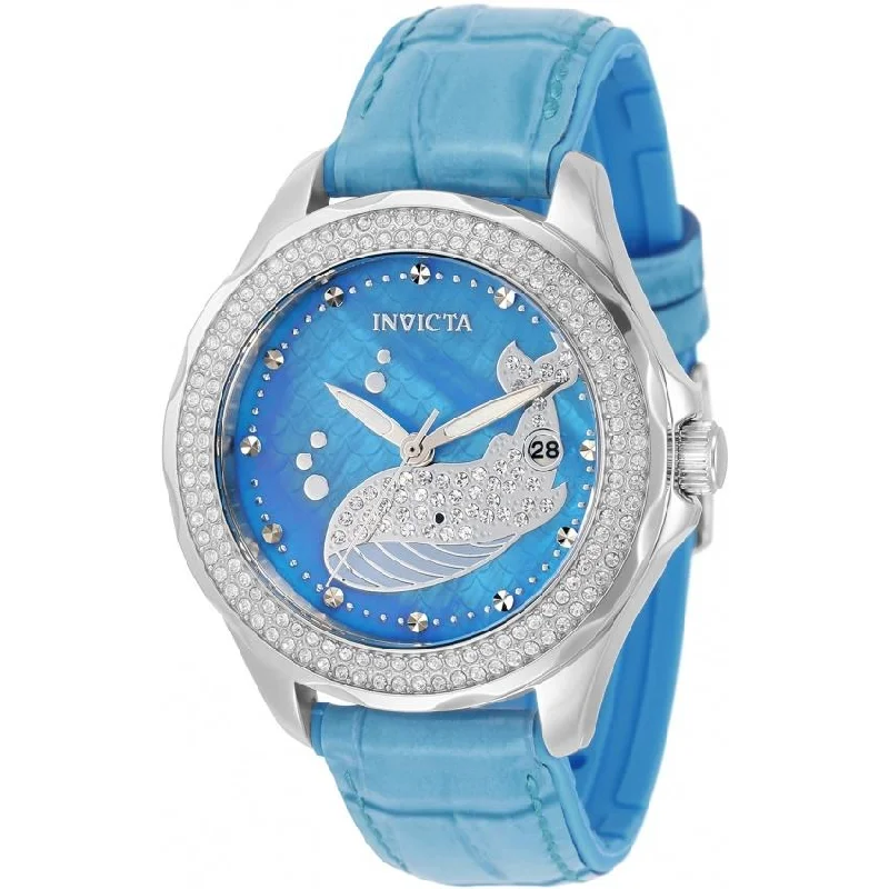 Stone accent watches-Invicta Women's 32673 Wildflower Ocean Voyage Pink Leather Watch