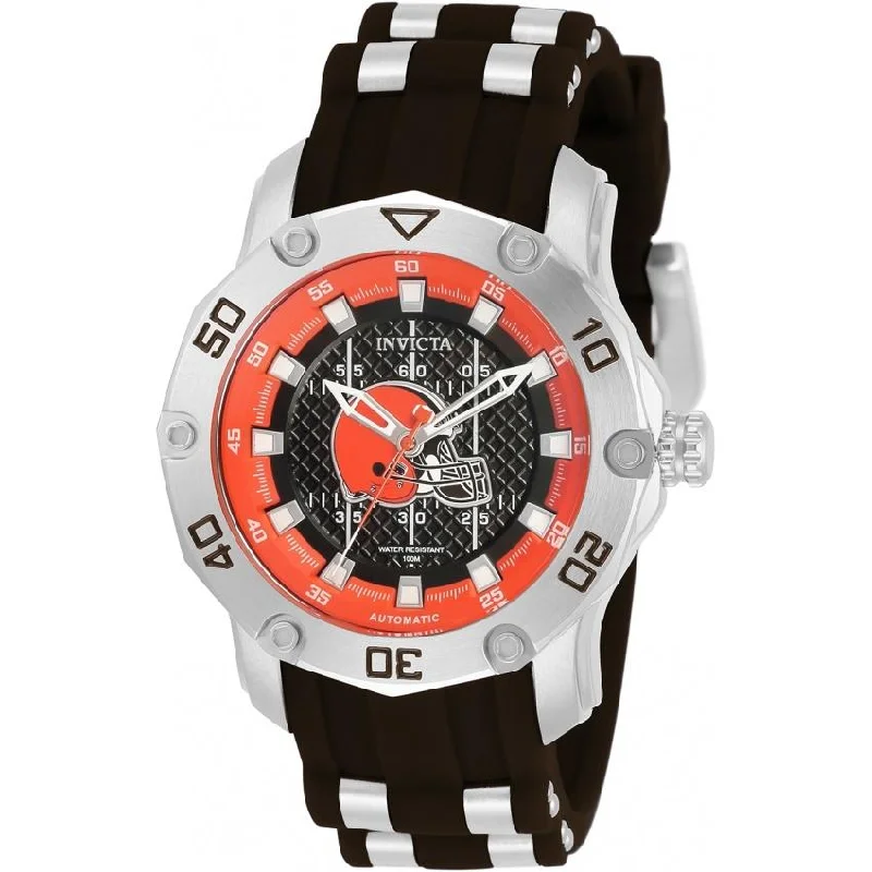 Sleek sport watches-Invicta Women's 32880 NFL Browns Automatic Black and Silver Silicone Watch